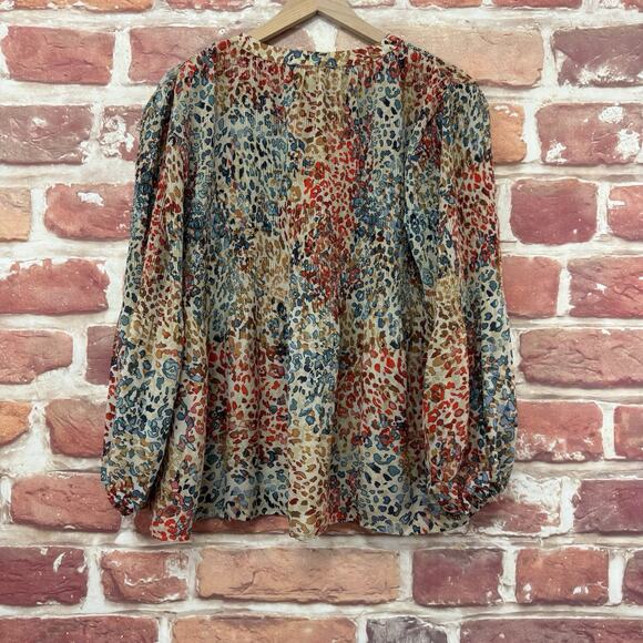 Spense Top Shirt Women's Medium Multicolor Abstract Plisse Casual Popover - Picture 4 of 8